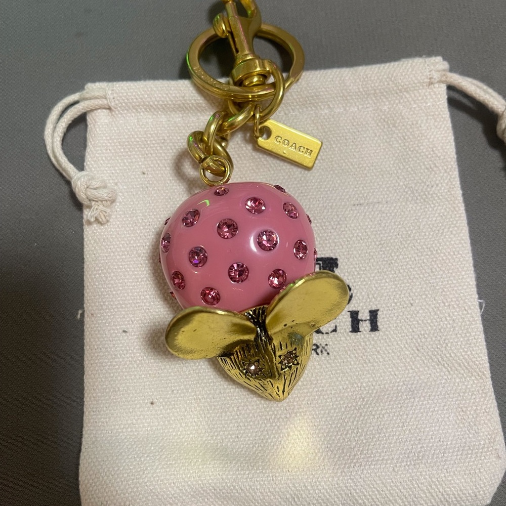 Coach Pink Crystal Mouse Key Charm with Gold-Tone Hardware